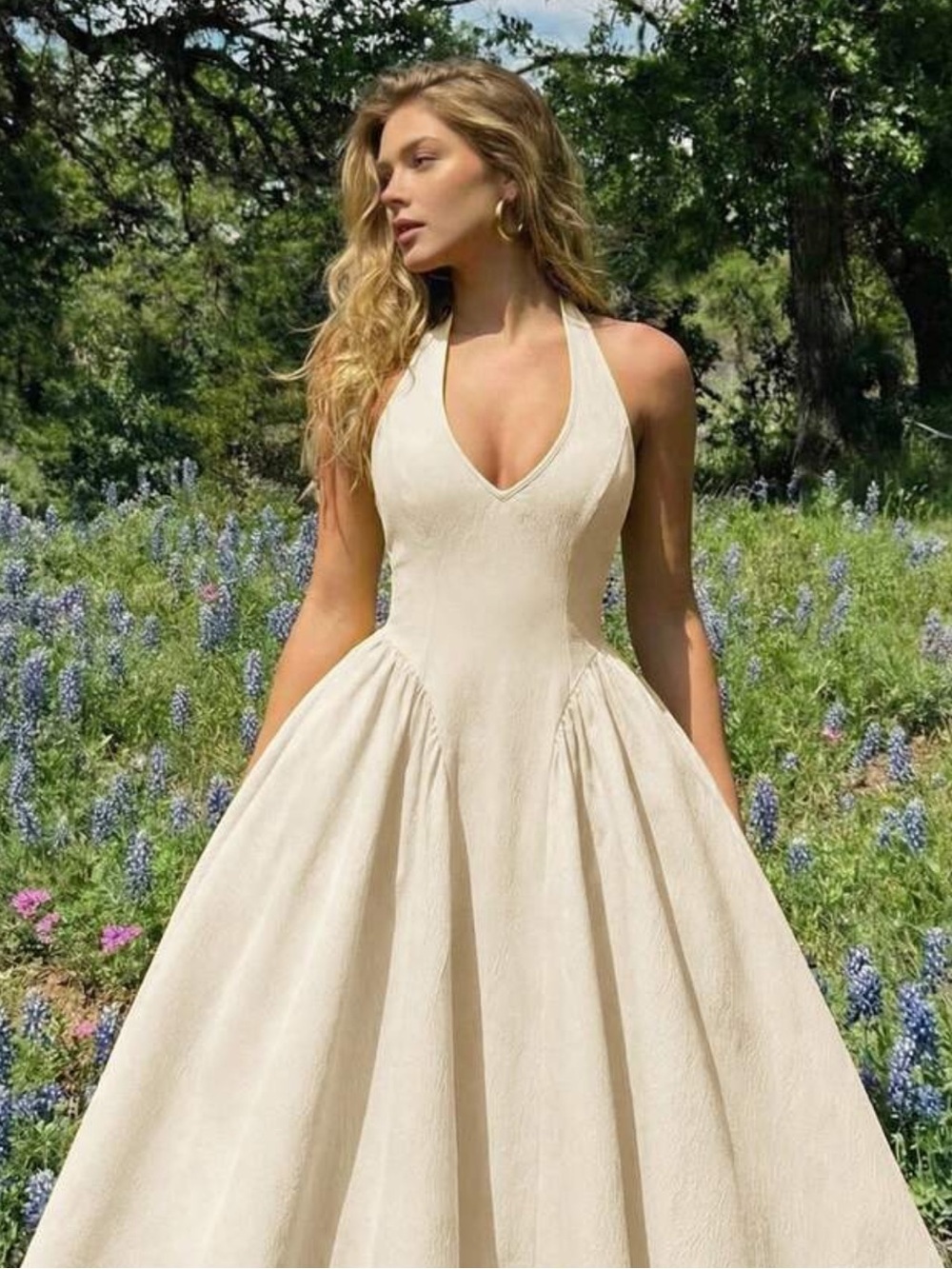 Ivory Halter Ballgown Dress - Elegant Women's Evening Dress